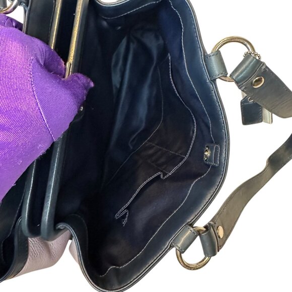 Coach Laura Spectator Lavender Leather Navy Details Satchel Shoulder Bag - Picture 7 of 11